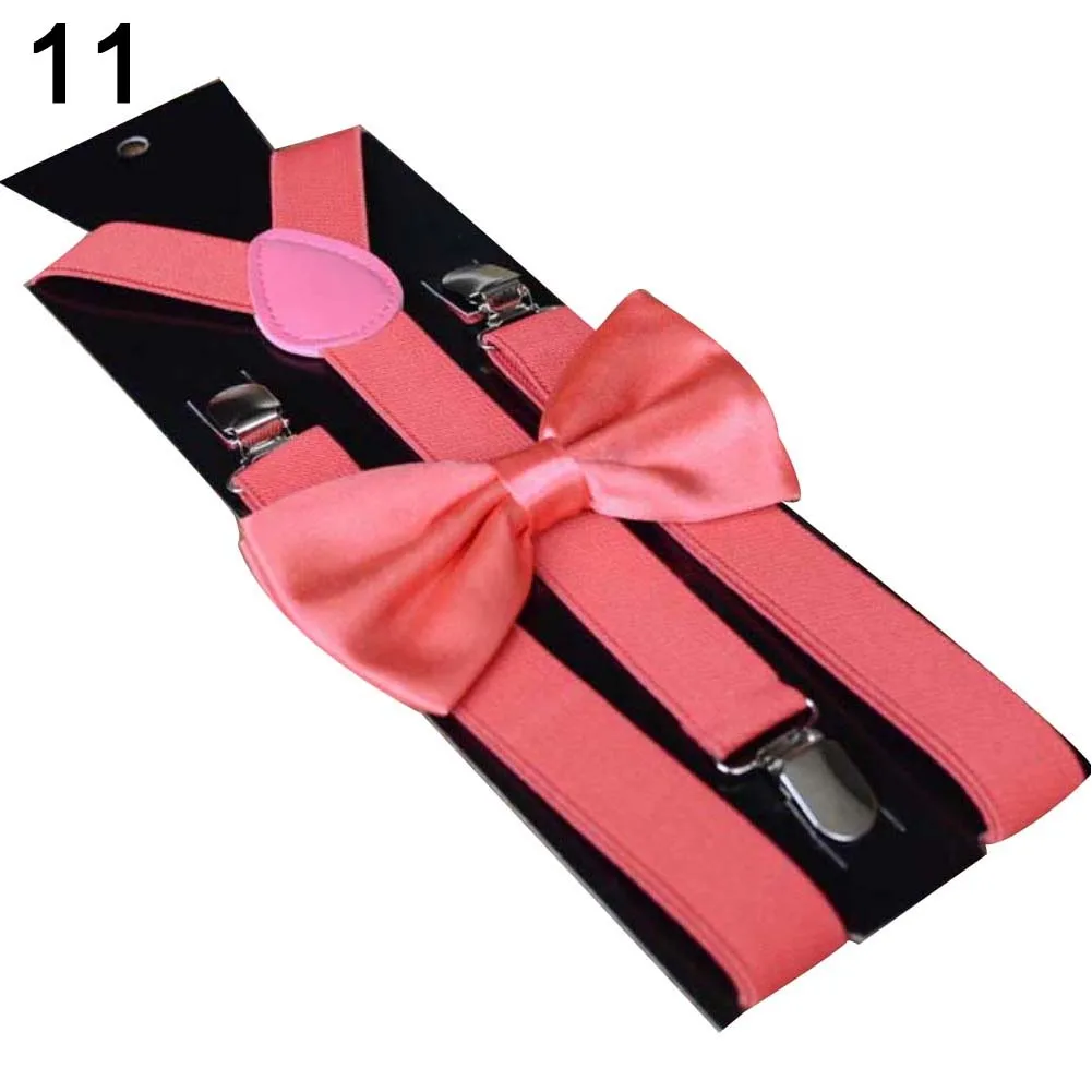 Детский галстук-бабочка, однотонный цвет, серьга унисекс, эластичные регулируемые подтяжки y-формы - Цвет: Арбузно-красный