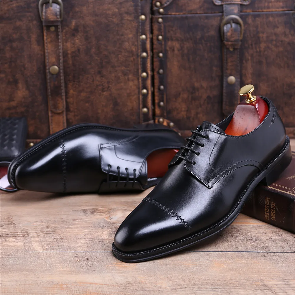 Модные коричневые/черные туфли Goodyear Welt; Мужские модельные туфли; оксфорды из натуральной кожи; мужская деловая обувь