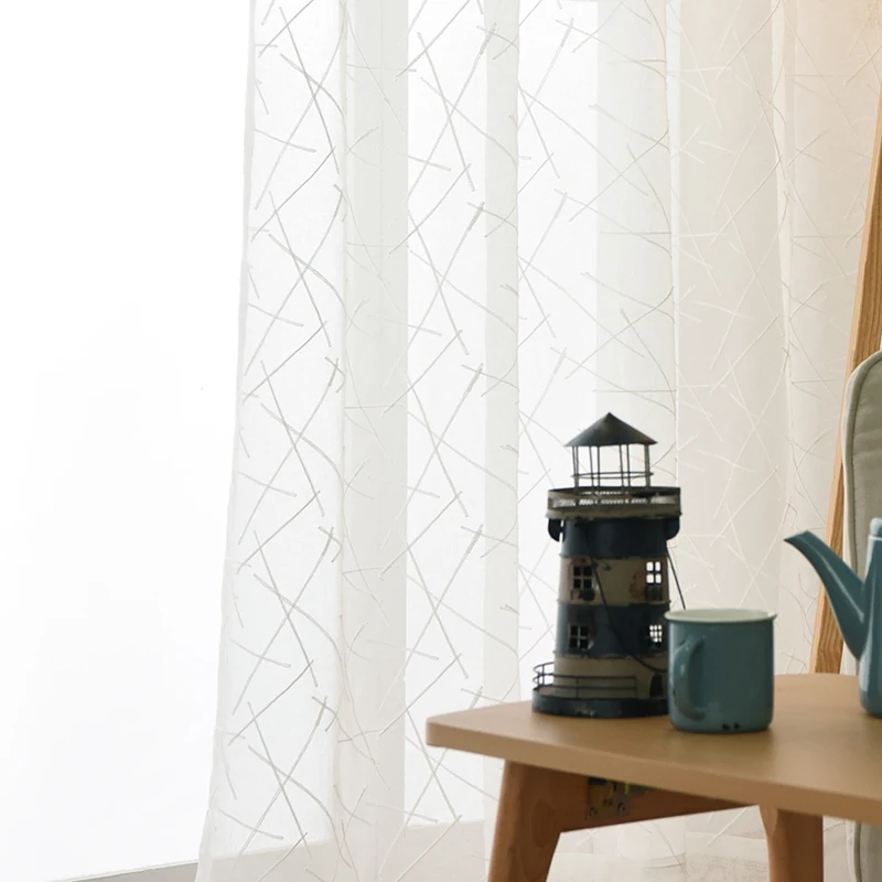 Белый отвесный занавес s для украшения гостиной геометрический вышитый тюль ткань современный оконный занавес