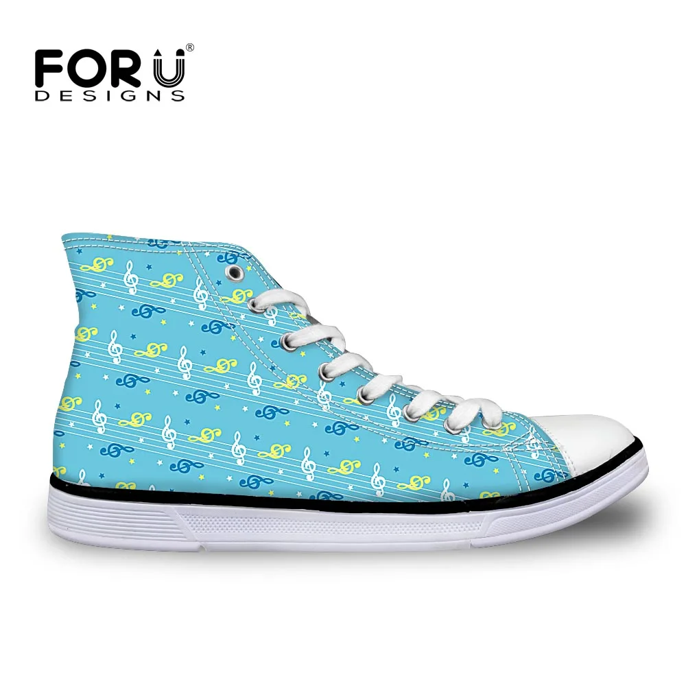 FORUDESIGNS Women Shoes Casual High Top Canvas Shoes Music Score Pattern Female Vulcanized Shoes Fashion Ladies