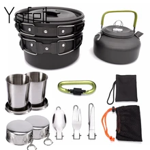 1 Set Outdoor Töpfe Pfannen Camping Kochgeschirr Picknick Kochen Set Nicht-stick Geschirr Mit Faltbare Löffel Gabel Messer Wasserkocher tasse