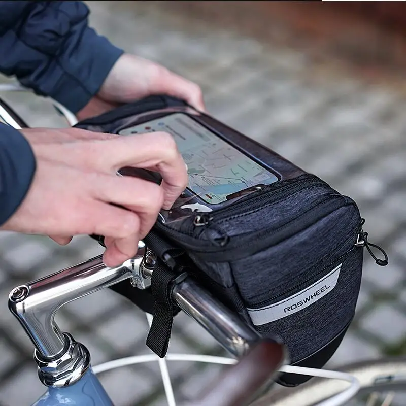 ROSWHEEL велосипедная нейлоновая непромокаемая сумка для рук Аксессуары для велосипеда велосипедная корзина велосипедная головная сумка ПВХ с сенсорным экраном бавигационные сумки