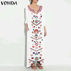 VONDA женское богемное платье плюс размер 2019 весна лето сексуальные V шеи цветочные печати вечерние платья винтажные повседневные свободные