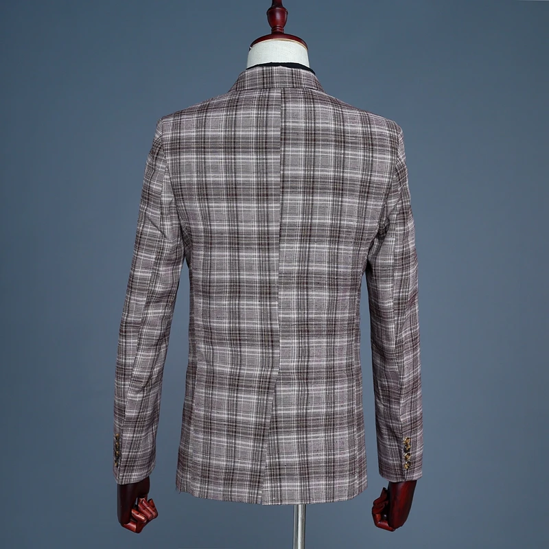Английский стиль кофе плед костюм для мужчин однобортный Slim Fit s комплект из 3 предметов Костюмы Блейзер Бизнес Свадебные ужин куртк