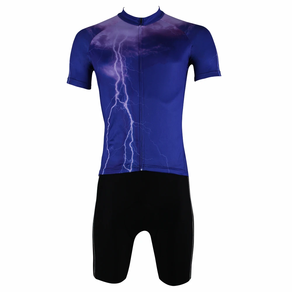 New Thunderstorm Lightning Men Short Sleeve Cycling Jersey Purple Bike