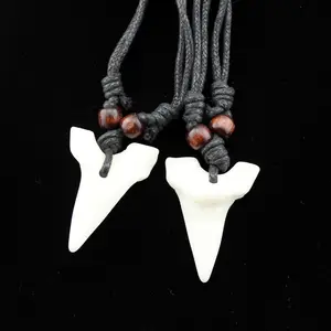 JewelryVolt Adjustable Black String Necklace w/Abalone Shark Tooth for Men  Women