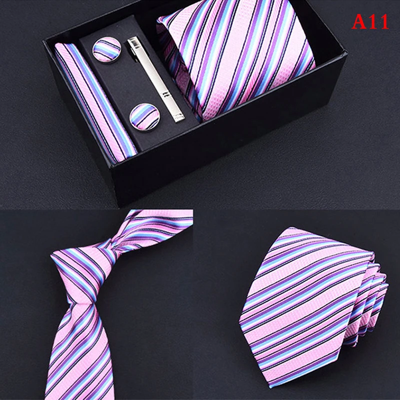  Fashion Gift Box Packing Neck Tie Set Include Tie Clip And Handkerchief Cufflink Man Formal Busines