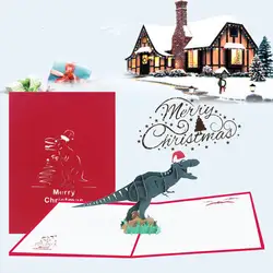 2019 3D выдолбленные карты динозавра бумага письмо Рождество динозавр карты для бумажной карты Прямая доставка