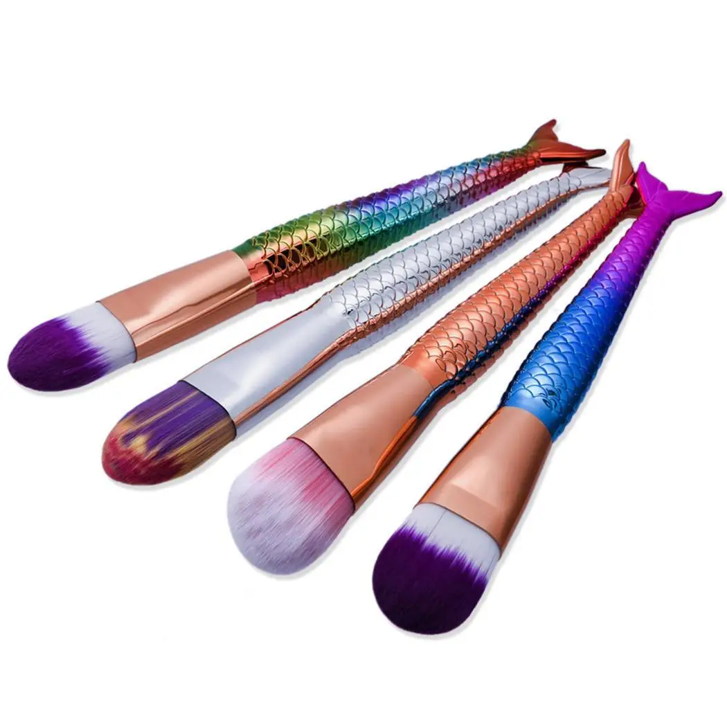 Hot Selling 4 color mermaid makeup brush foundation blush makeup