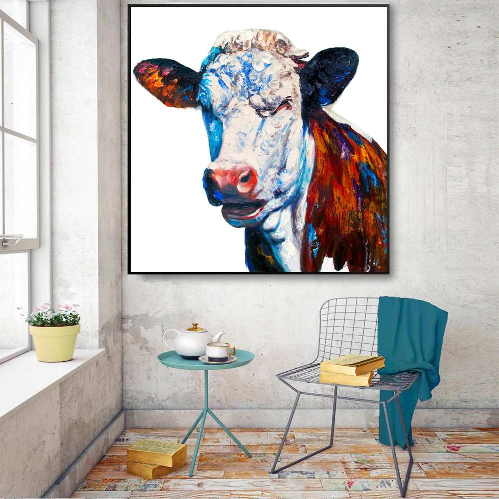 

Milk Cow Colorful Modern Art Palette Knife Painting Texture Oil Painting On Canvas For Living Room Decoration Wall
