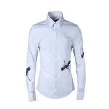 Мужская рубашка размера плюс, новинка, брендовая, с вышивкой Журавля, повседневная, тонкая, однотонная, с длинным рукавом, деловая, хлопковая, белая, рубашка, Camisa Masculina