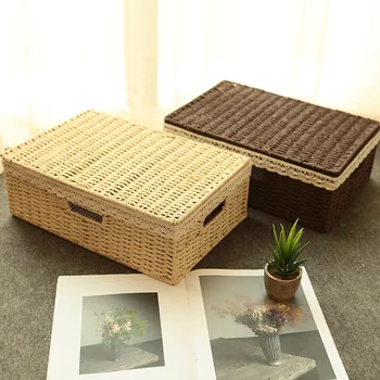 

Paper rope Woven Storage Box With Lid Handmade lace household Sundries finishing container Clothes Organizer box mx01171843