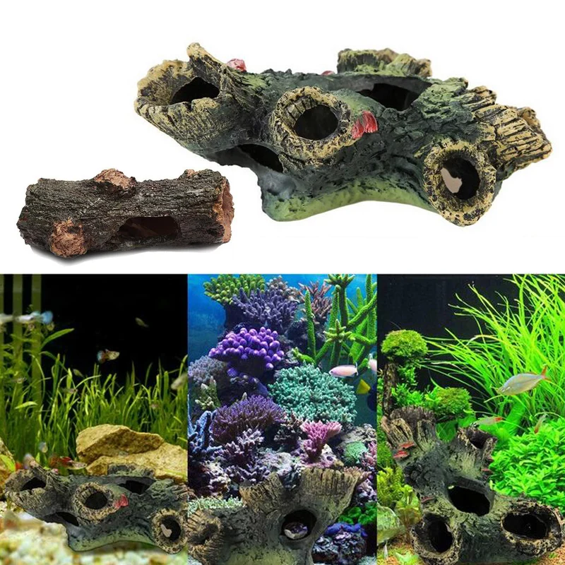 Stump Rockery Fish Tank Ornament Aquarium Hiding Hide Cave Underwater ...