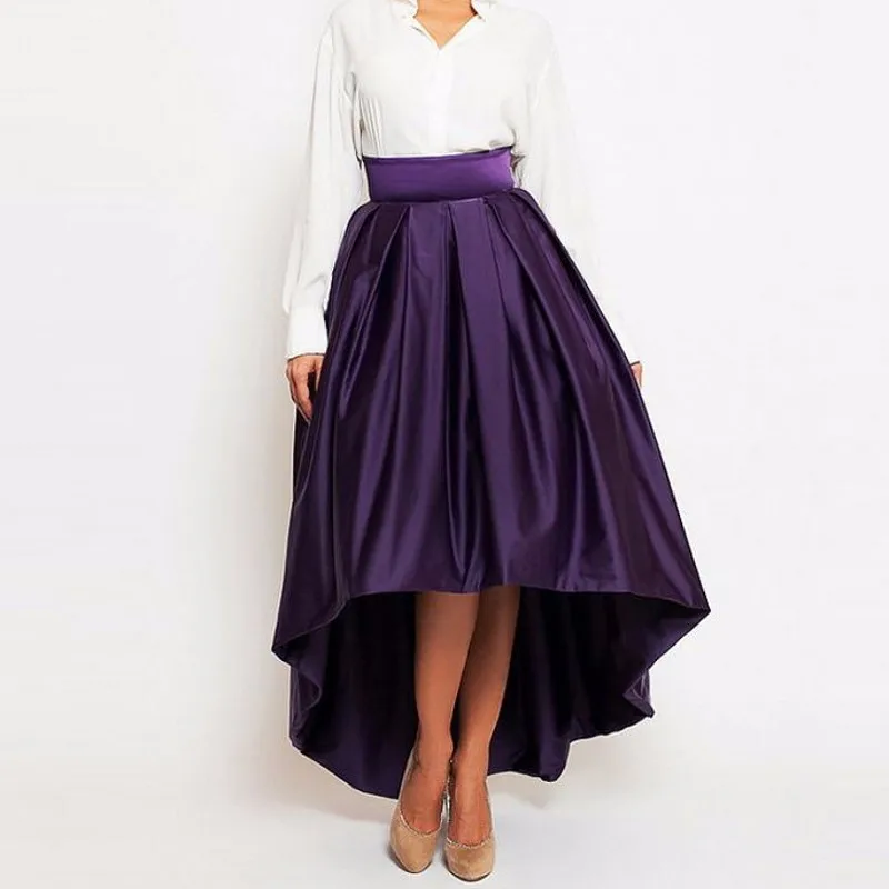 Модная длинная юбка фиолетового цвета Jupe Femme, длинная юбка, короткая юбка спереди и сзади,, юбки в складку