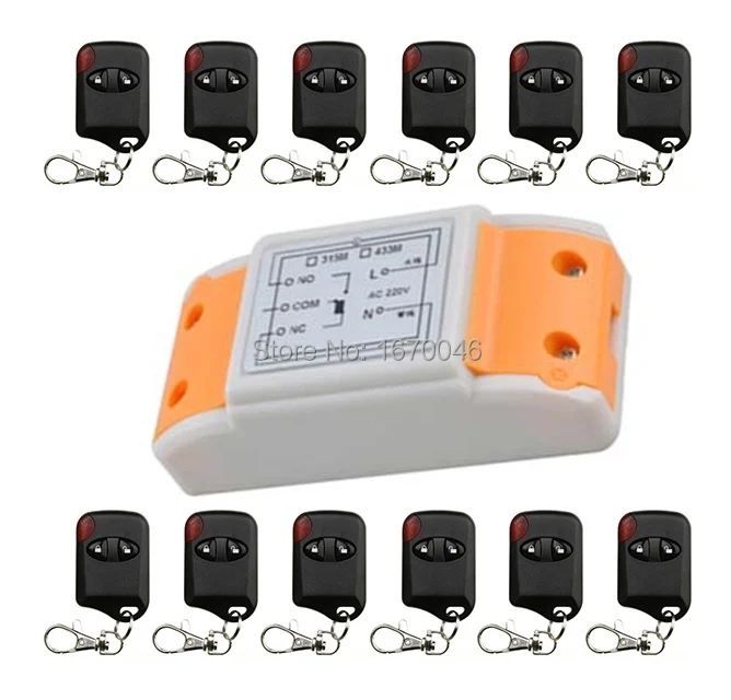 

AC220V 10A 1CH Wireless Remote Control Switch System 1*Receiver + 12*cat eye Transmitters for Appliances Gate Garage Door