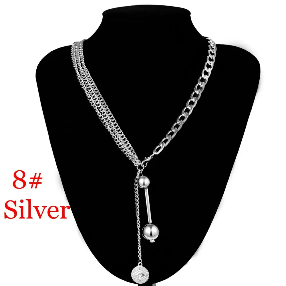 1 шт. новое ожерелье-чокер в стиле панк для женщин, большая толстая цепь, круглый полый многослойный магнит для монет длинное колье, ювелирное изделие - Окраска металла: 8S