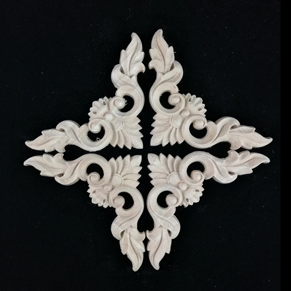 Furniture Craft Unpainte Carving Wood Decoration Wood Furniture Wooden Applique Decal Corner Onlay Applique Frame for Home Decor