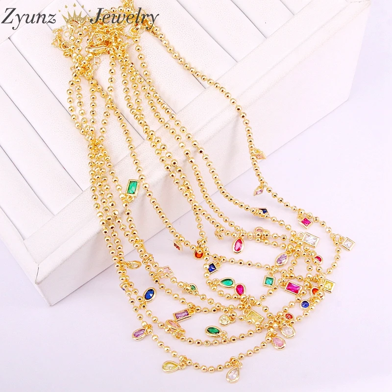 

5PCS, New Sparking Micro Pave Tear Drop Chocker Cz Dots Colours Charms Chain thin cz Stone Pendant Necklace Women Jewelry