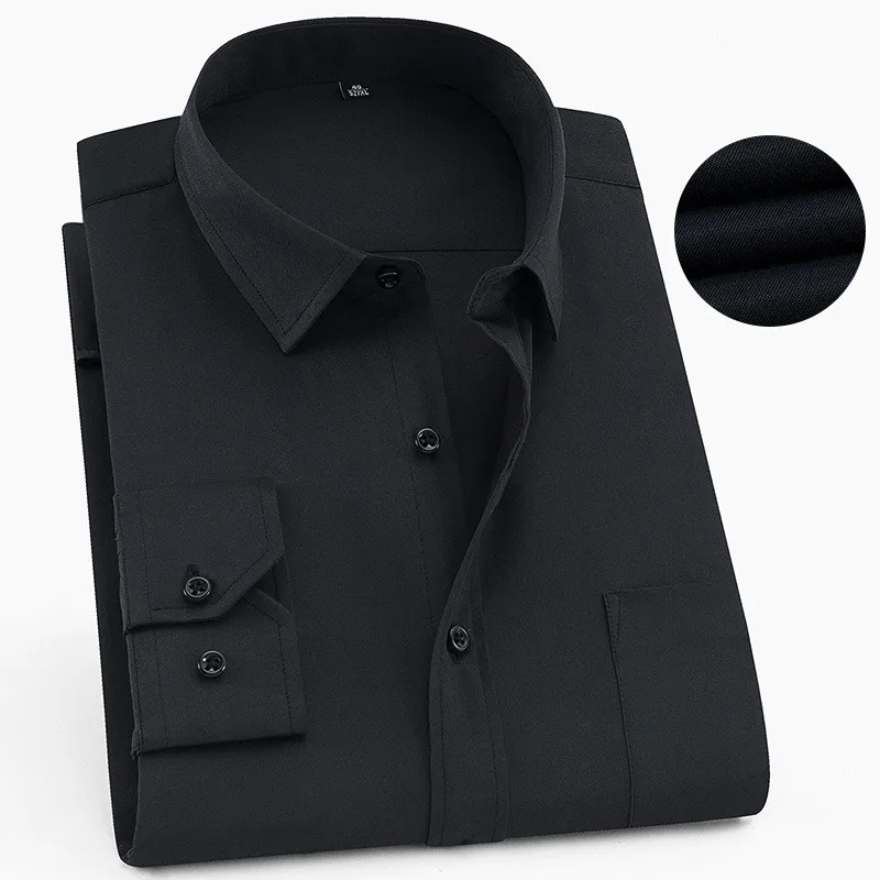 Plus Size 6XL 5XL 4XL 3XL Fashion Mens Shirts Long Sleeve Button Up Black Male Dress Shirt Pure Color Formal Office Wear Blouse