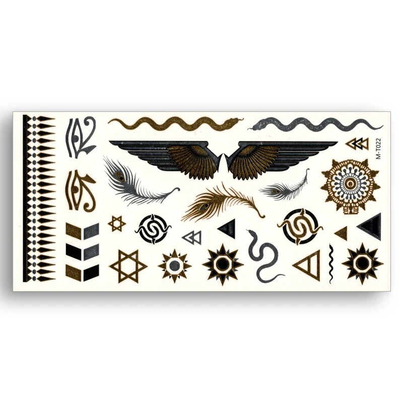 

Temporary Fake Gold tattoos Waterproof Water Transfer Stickers Egypt Feather Sun Star Wings snake eye Women Beauty Body Art
