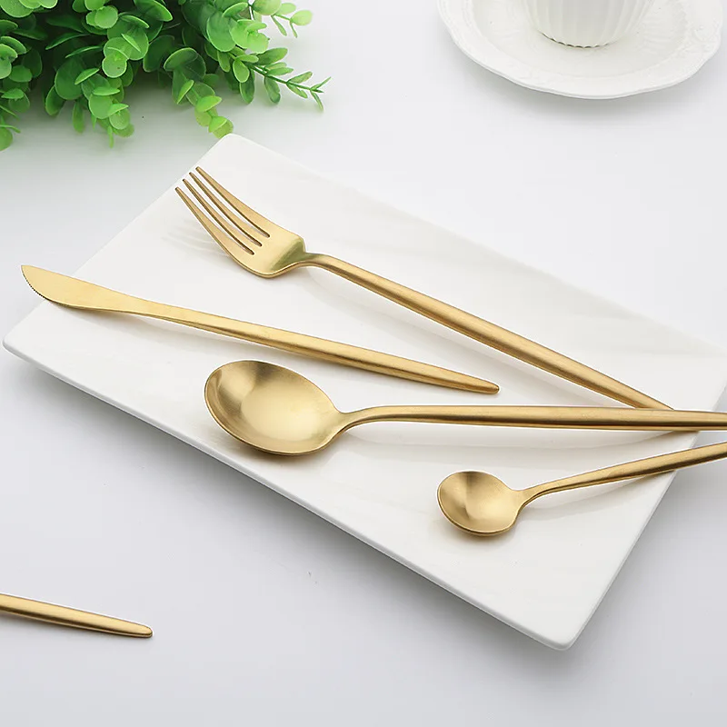 

6 Sets/24 Pcs Matte Rose Gold Dinnerware Set 304 Stainless Steel tableware cutlery set fork spoon knife set Drop Shipping