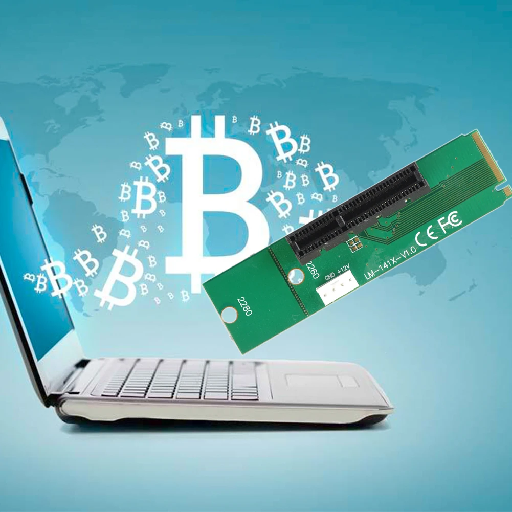 M.2 NGFF SSD Male to PCI-e Express 4X Female Converter Adapter Card with 4pin power Supply Cable for BTC Mining