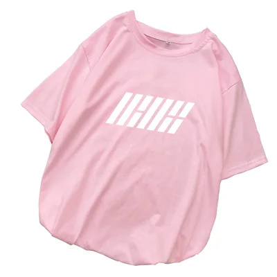 Kpop футболка женская летняя Корейская Футболка с принтом букв IKON Femme Harajuku повседневные свободные топы размера плюс уличная одежда Camiseta Mujer - Цвет: Розовый