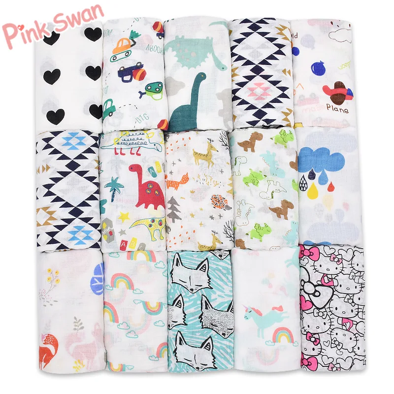 

PINK SWAN100%Muslin Cotton Blankets Dinosaur Unicorn Patterns Multi-use Newborn Swaddle Muslin Infant Gauze Both Towel Baby Warp