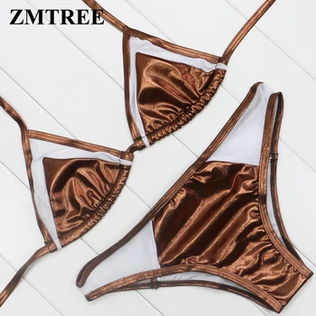 

ZMTREE Mesh Swimwear Women Patchwork Swimsuit Triangle Bikinis Set Brazilian Biquini Micro Bikini Maillot De Bain Femme 2017