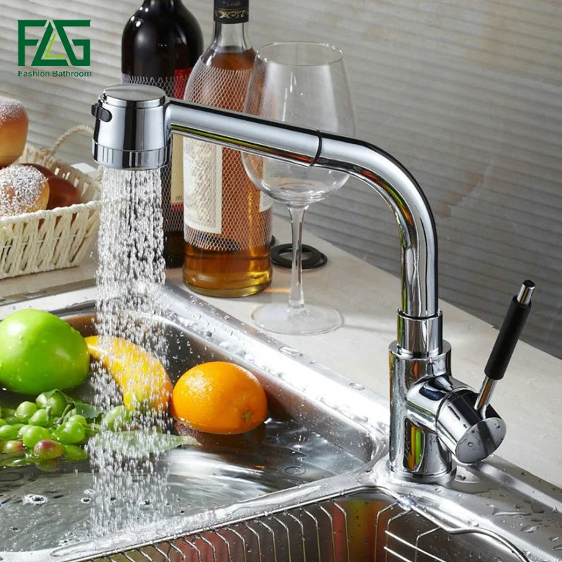 FLG Kitchen Faucet All Around Rotate Swivel 2-Function Water Outlet Chrome Cast Kitchen Tap Mixer Pull Up Grifos De Cocina 8054