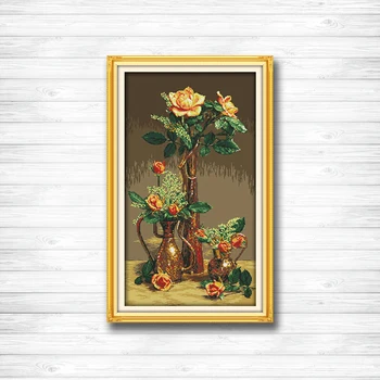 

Beautiful flowers Gold Roses DMC 14CT 11CT Cross Stitch Needlework Set Embroidery kits chinese cross stitch Home decor