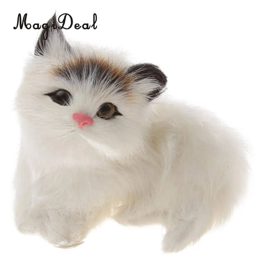 Cute Realistic Cat Animal Toys Furry Interior Ornament Kids Children Girls Birthday Gift Bedroom Decoration Black Forehead