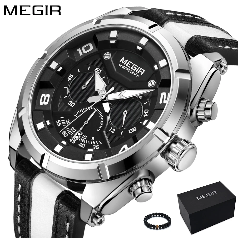 

MEGIR 2018 Watches Men Luxury Brand Quartz Watch Men Sport Chronograph Military Leather Band Wristwatch Mens relogio masculino