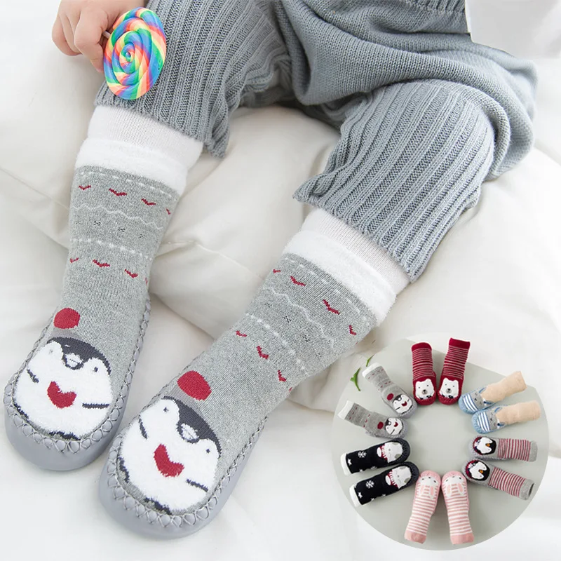 Детская зимняя одежда для детей ясельного возраста Гольфы с мультяшками мягкие домашние детские носки-тапочки кожаная подошва против