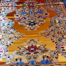 Китайская традиционная шелковая парча 75 см, полиэстер, ткань cheongsam с золотой спинкой, красный золотой зеленый синий белый большой узор