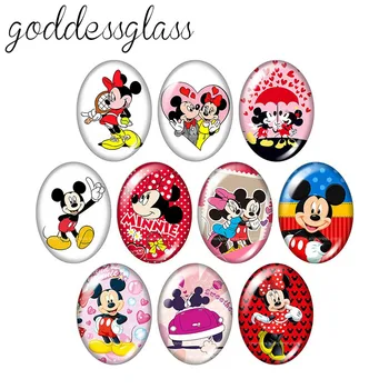 

New Lovely micky maus minnie cartoon 13x18mm/18x25mm/30x40mm Oval photo glass cabochon demo flat back Making findings TB0020