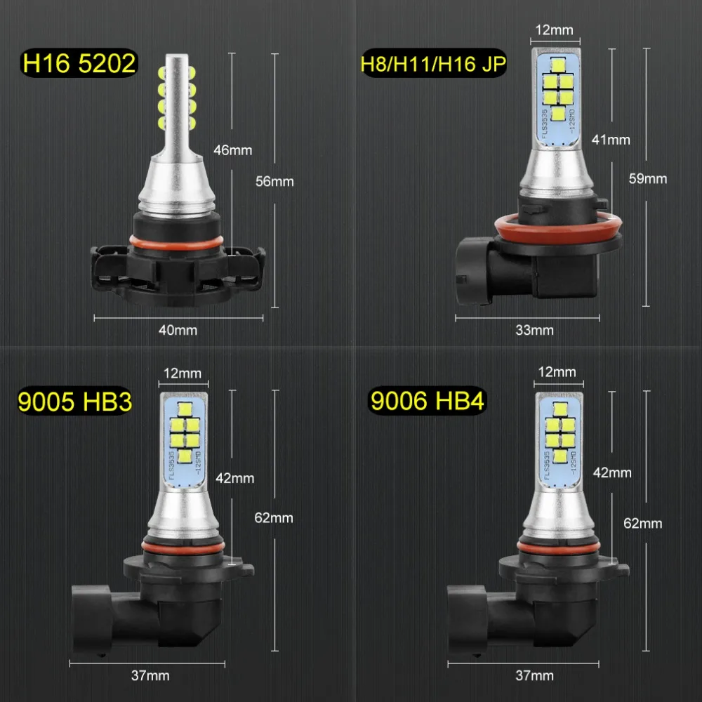 2 шт. Автомобильные светодиодные лампы H11 H8 9005 HB3 9006 HB4 H16 5202 PSX24W 6000 лм к 12 в 24