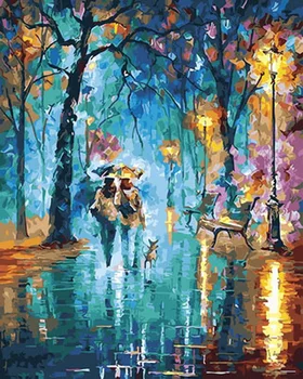 

Unframe diy picture oil paintings by numbers paint by number for home decor canvas painting 5065cm walking in rain