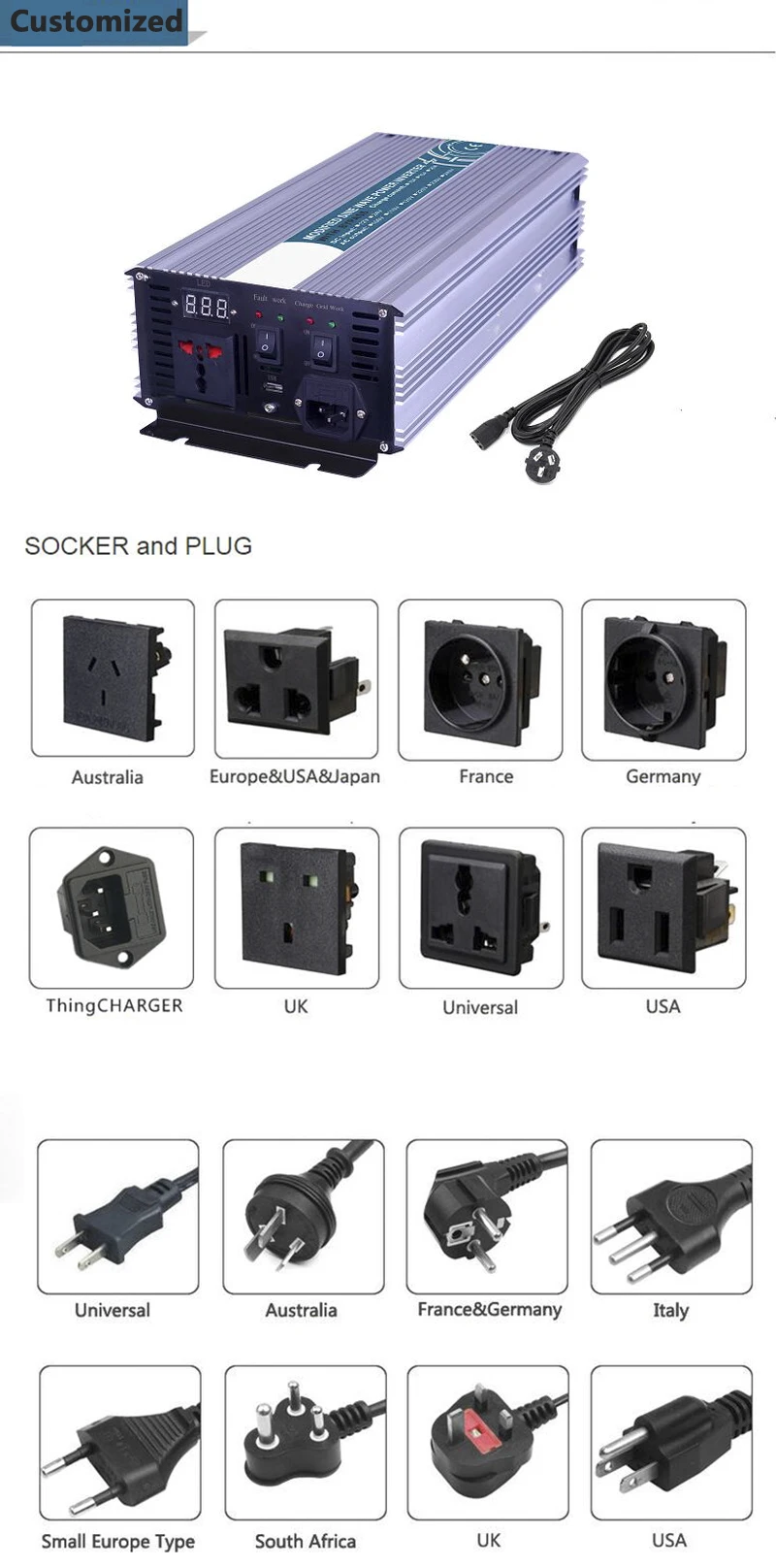 1500 Вт Чистая синусоида Инвертор, DC 12 В/24 В/48 В к AC110V/220 В, решетки инвертор с зарядным устройством и UPS, солнечный инвертор для дома