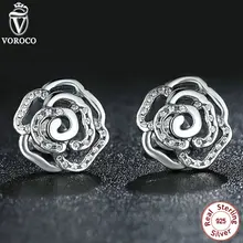 Unique 925 Sterling Silver Clear CZ Shimmering Rose Petals Flower Stud Earrings Suitable with Pan Jewellery S406