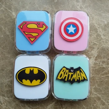 Najtaniej LIUSVENTINA DIY Akrylowe śliczne Superman Batman Kapitan Ameryka Skontaktuj Się Z Etui Na Obiektyw Z Lustrzanym Pudełkiem Pojemnik Na Soczewki Kolorowe
