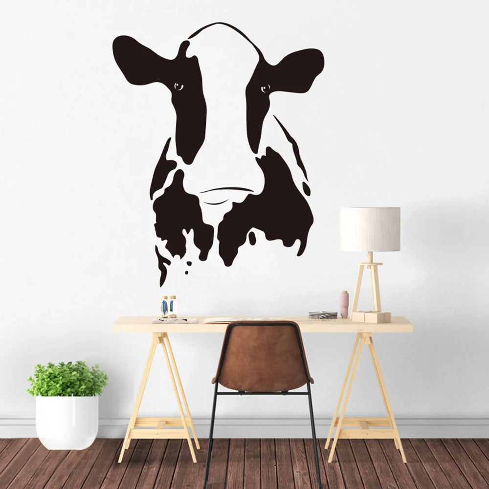 Cow  Wall Sticker Bedroom Refrigerator Cow Animal Head Wall Decal Kids Room Living Room Vinyl Home Decor Art Nursery  (1)