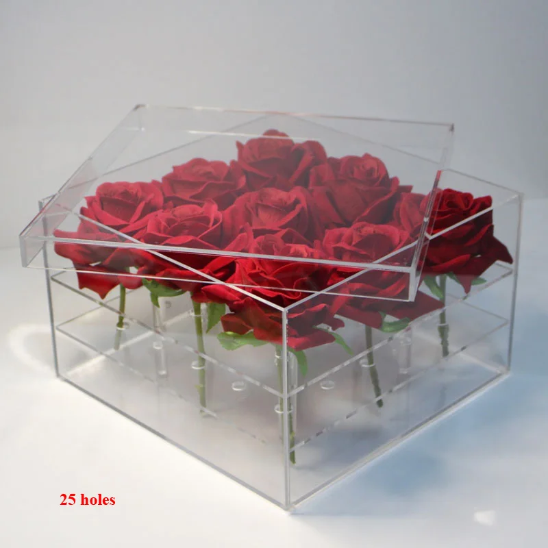 Luxury Handmade 25 Holes Clear Plastic Gift Acrylic Rose Flower Box