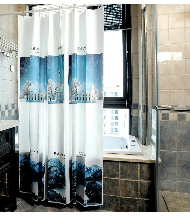 

Pa.an Thick Polyester Shower Bath Curtain Set Waterproof Anti-Mildew Bathroom Bathtub Partition Decoration Modern Fresh