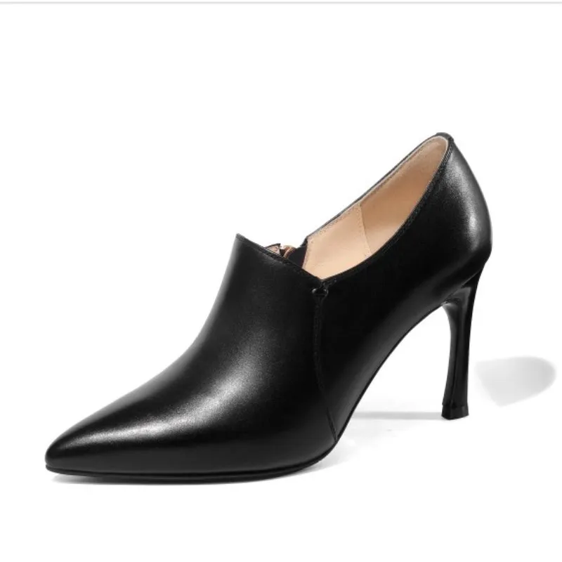 

2019 autumn new European and American high-heeled stiletto pointed deep mouth women's shoes black ljj 0324