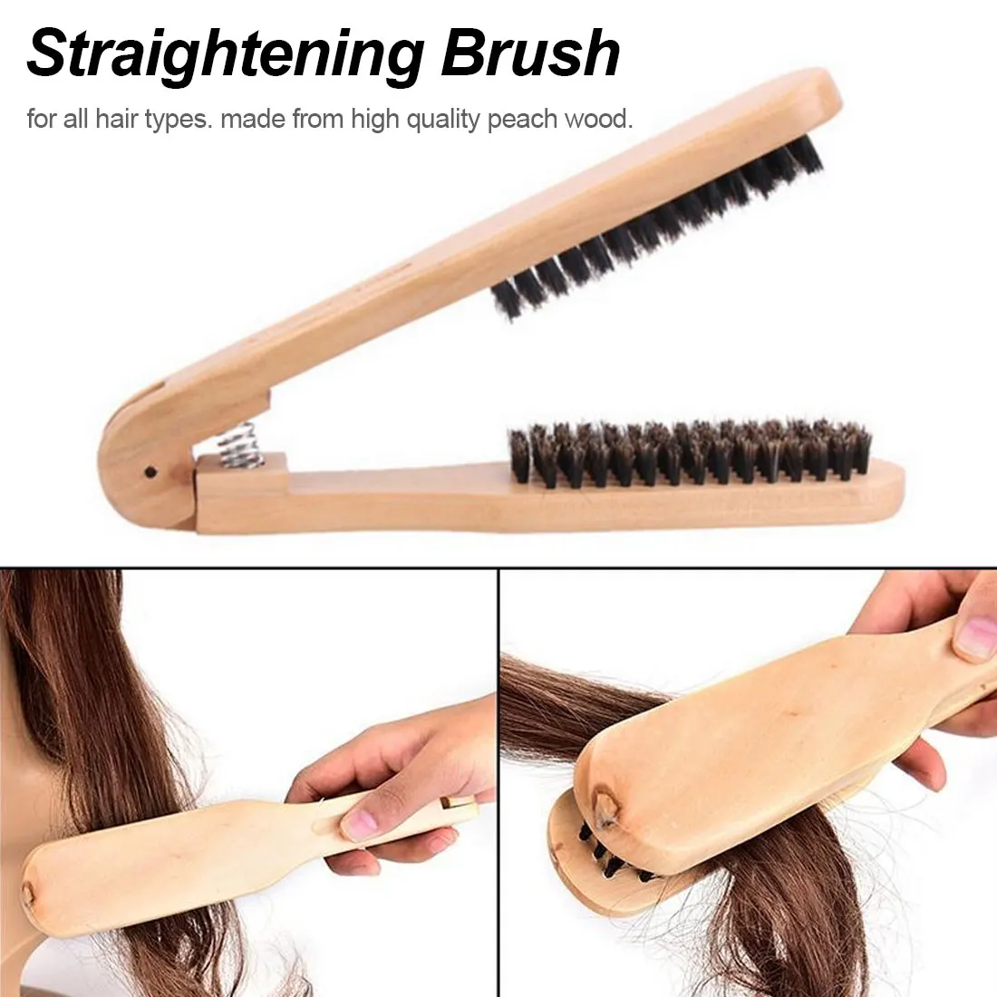 

1pcs V Type Hairdressing Comb Double Hair Straightener Brushes Straightening Combs Wooden handle Anti-static Tool