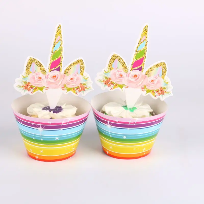 24pc Bronzing rainbow Cartoon Unicorn Cupcake Wrappers ...