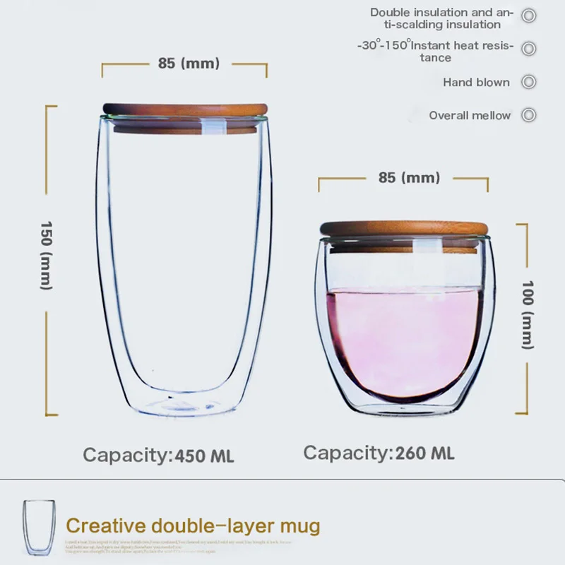 Новые прозрачные стеклянные чашки двухслойные изолированные Термостойкие чашки стакан сосуд Молоко Кофе Чай Кружка посуда для напитков с крышкой