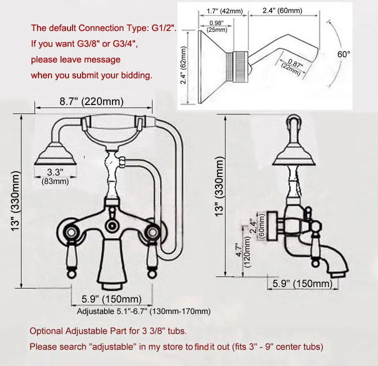 Modern Wall Mount Polished Chrome Brass Bathroom Tub Faucet Clawfoot Hand Shower Mixer Tap Telephone Shape Hand Spray ana246