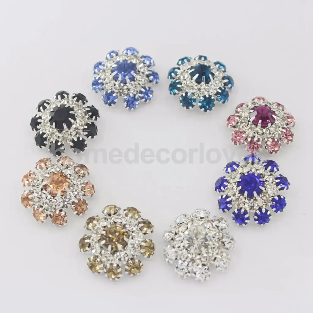 5Pcs Glass Metal Rhinestone Flower Shank Buttons Crystal Beads Bulk for Hair Flower DIY Craft Decor Sewing Garments Accessory